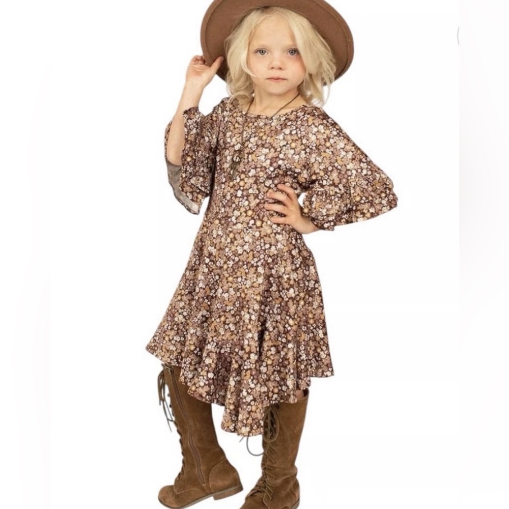 NWT Joyfolie Mia Joy Emilia Dress Brown Floral Size Girls 14